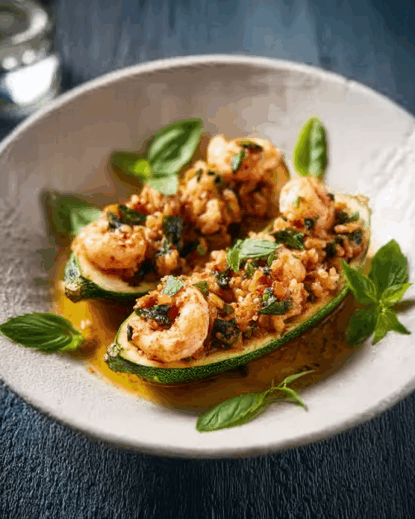 Gefüllte Zucchini mit Reis und Gemüse