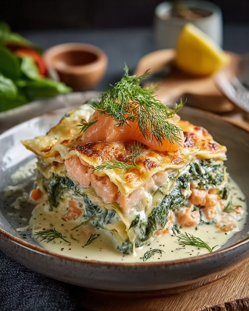 Lachs-Spinat-Lasagne mit Sahnesoße
