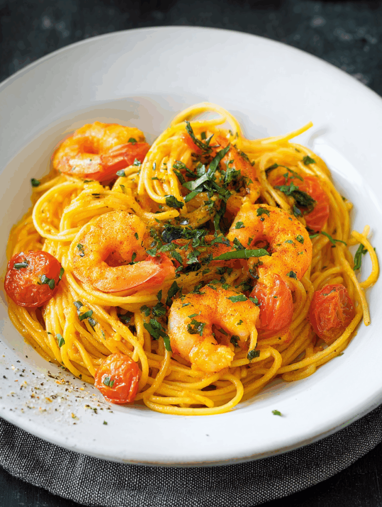 Spaghettini mit Curry-Garnelen