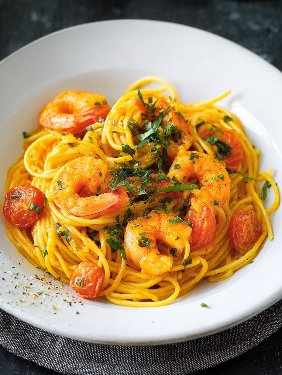 Spaghettini mit Curry-Garnelen