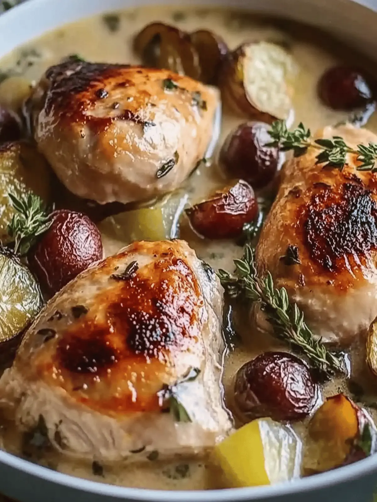 Kräutergeröstetes Hähnchen in cremiger Weißweinsauce