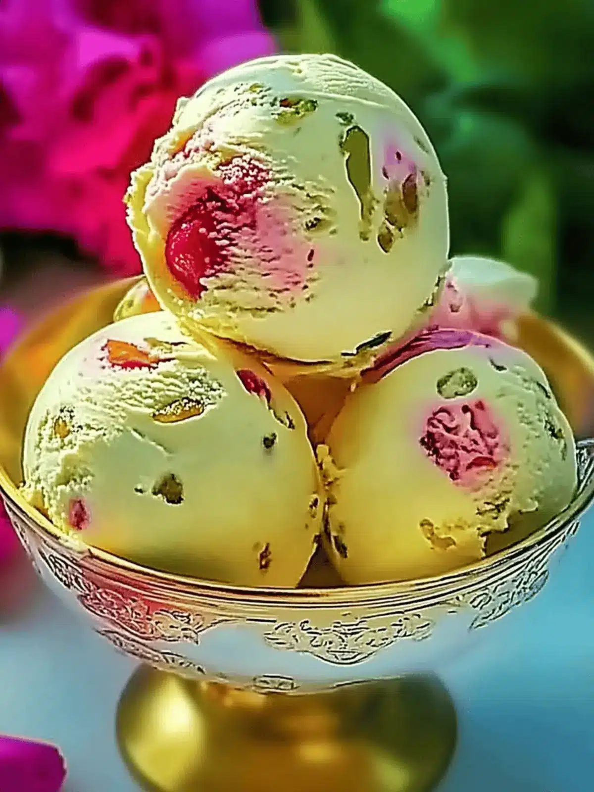 Rosen-Pistazien-Käsekuchen-Eiscreme für heiße Tage 4 Rosen-Pistazien-Käsekuchen-Eiscreme
