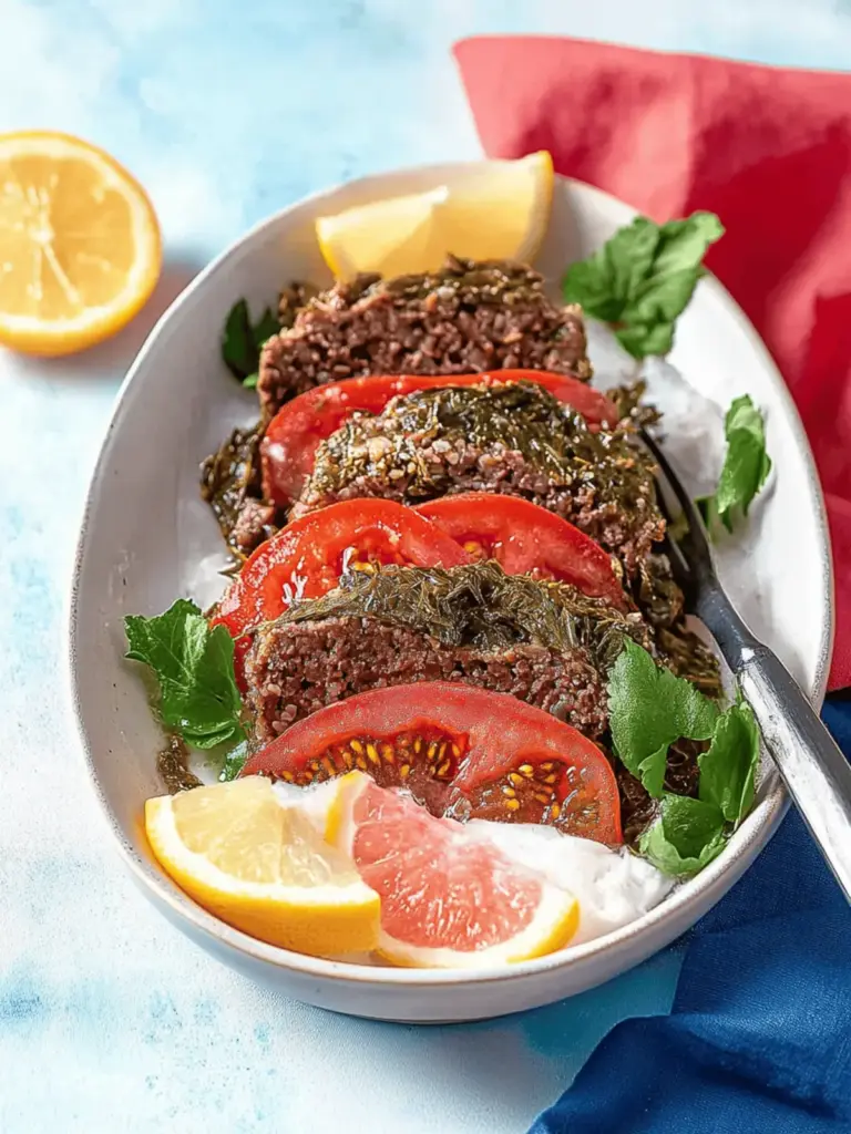 Griechischer Hackbraten in Weinblättern gewickelt