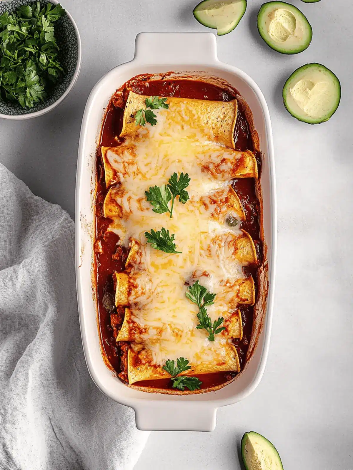 Putenhackfleisch-Enchiladas mit hausgemachter Sauce 3 Putenhackfleisch-Enchiladas (hausgemachte Enchilada-Sauce)