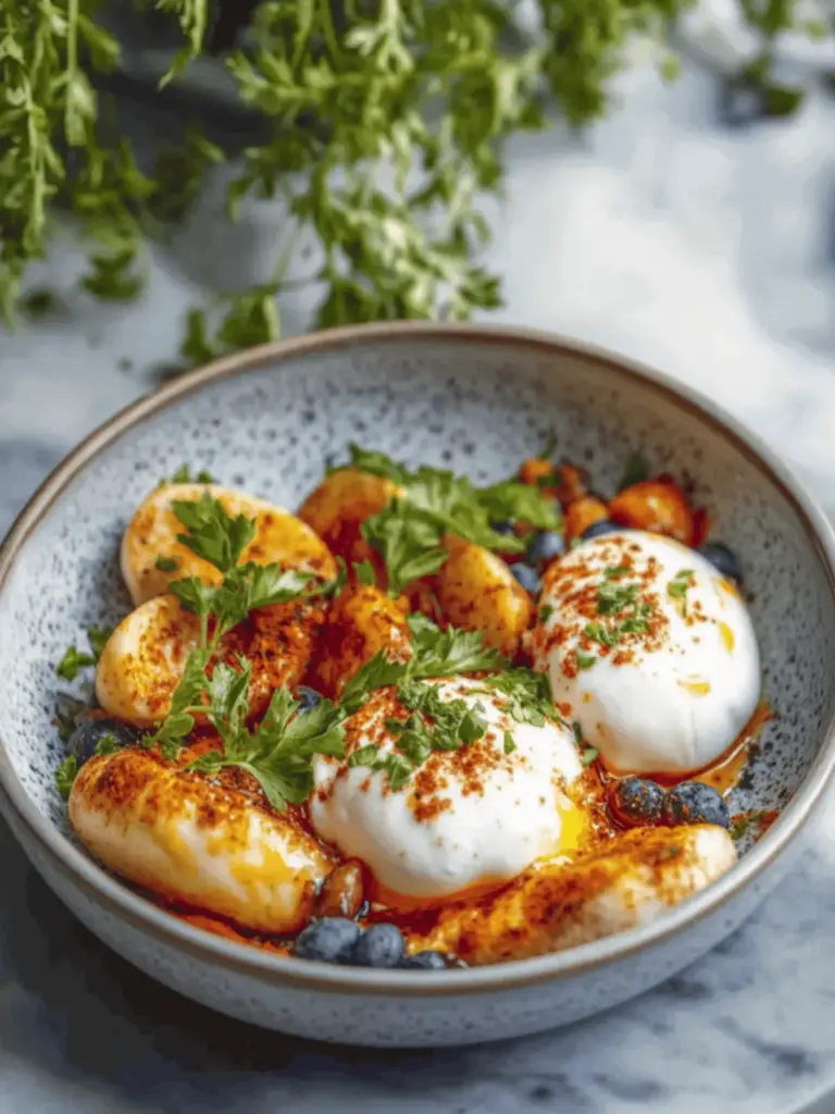 pochierte Eier mit knoblauchigem Joghurt