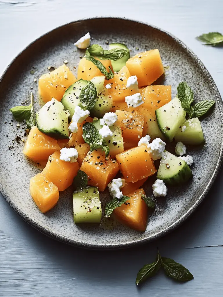 Cantaloupe Gurkensalat mit einem Basilikum Feta Twist