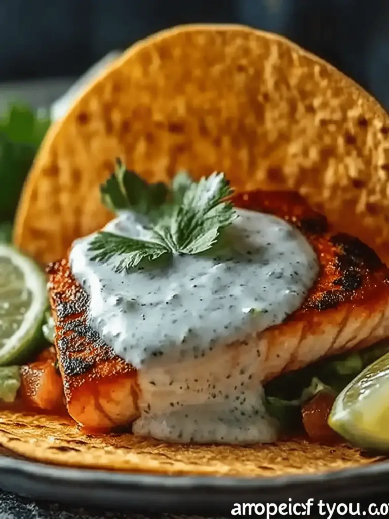 Zesty gegrillte Lachs-Tacos mit Koriander-Limetten-Crema