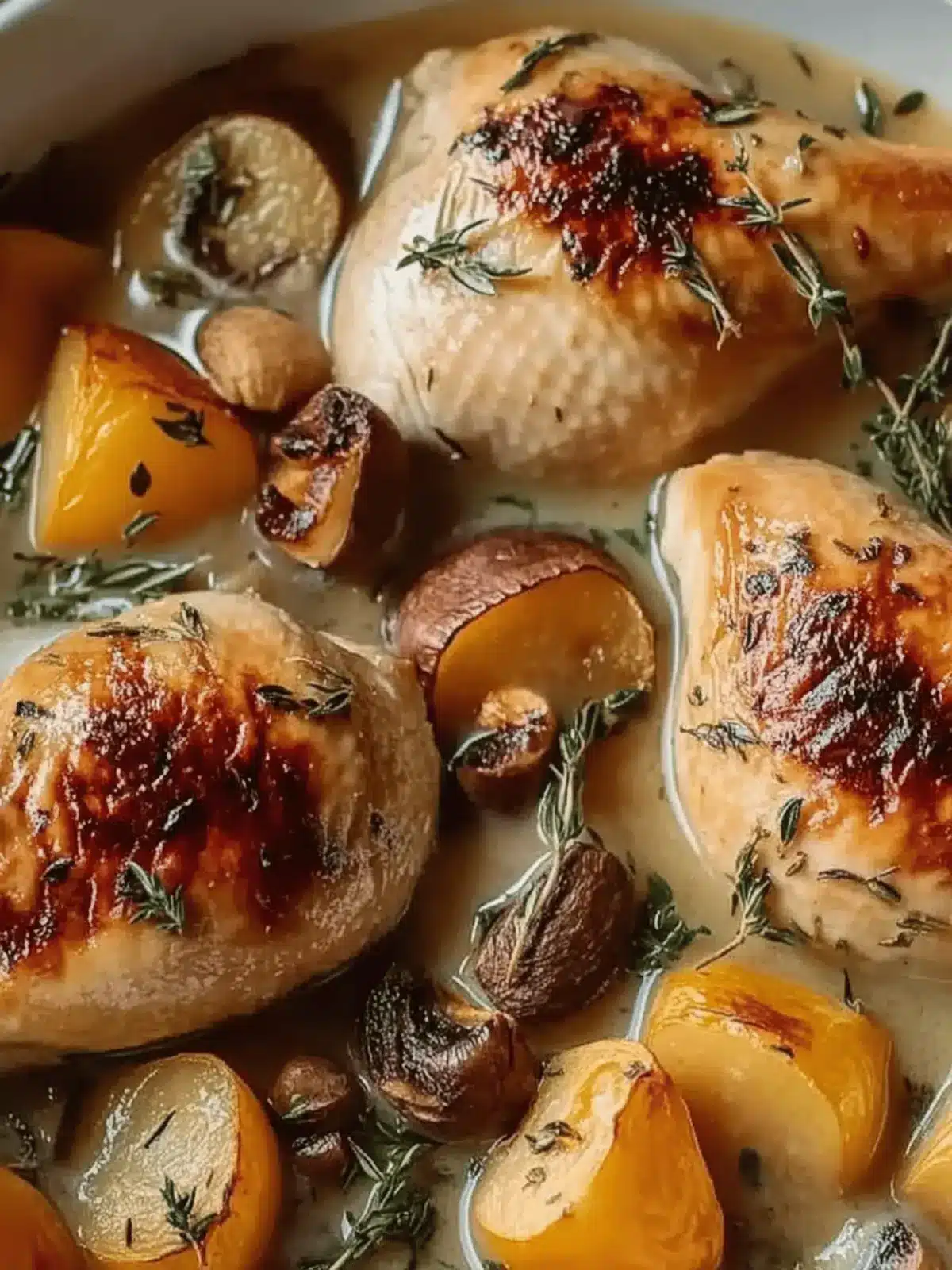 Kräutergeröstetes Hähnchen in cremiger Weißweinsauce