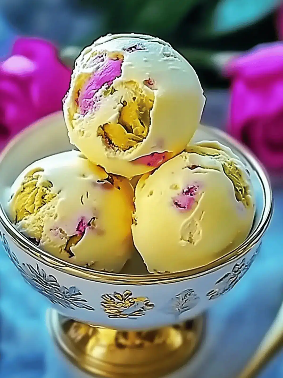 Rosen-Pistazien-Käsekuchen-Eiscreme für heiße Tage 2 Rosen-Pistazien-Käsekuchen-Eiscreme