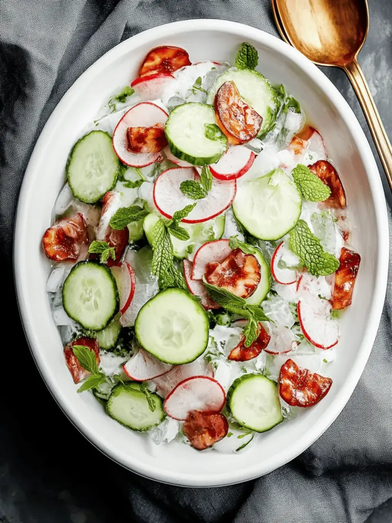 Cremiger Gurkensalat mit Speck und Käse