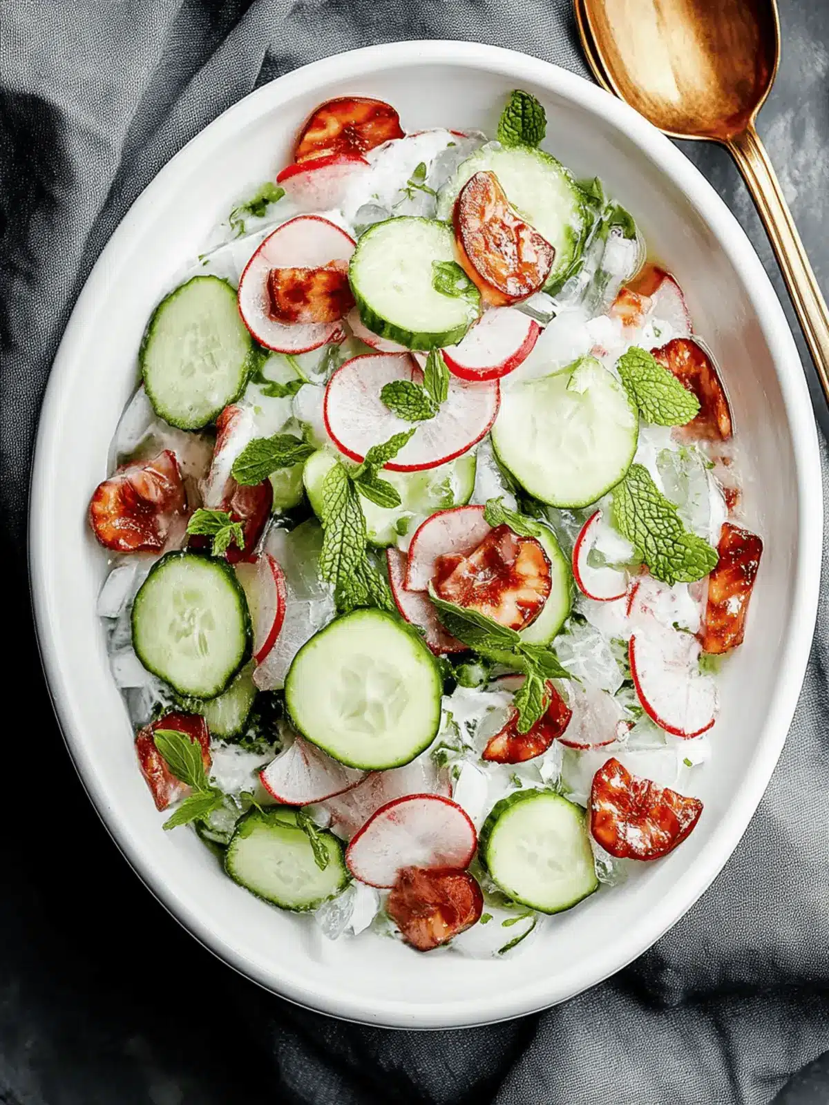Cremiger Gurkensalat mit Speck und Käse