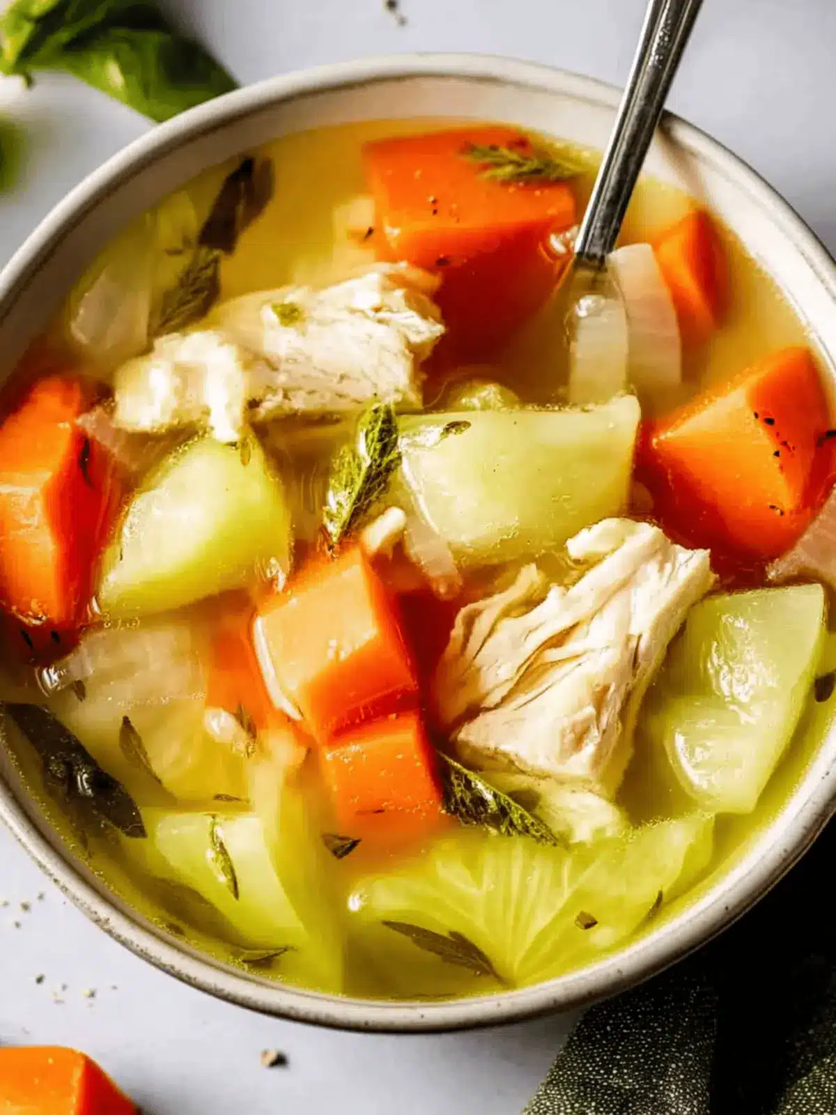 Hühnchen- und Kohlsuppe in 30 Minuten zubereiten 3 Hühnchen- und Kohlsuppe