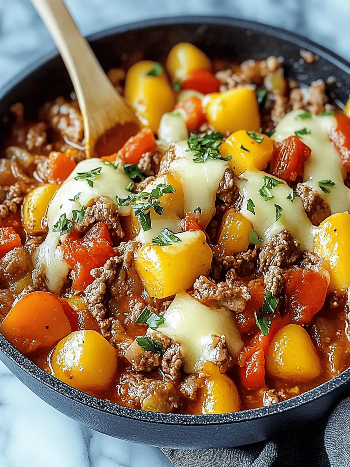 Köstliche Kartoffelpfanne mit Hackfleisch für die Familie 4 Potato pan with minced meat
