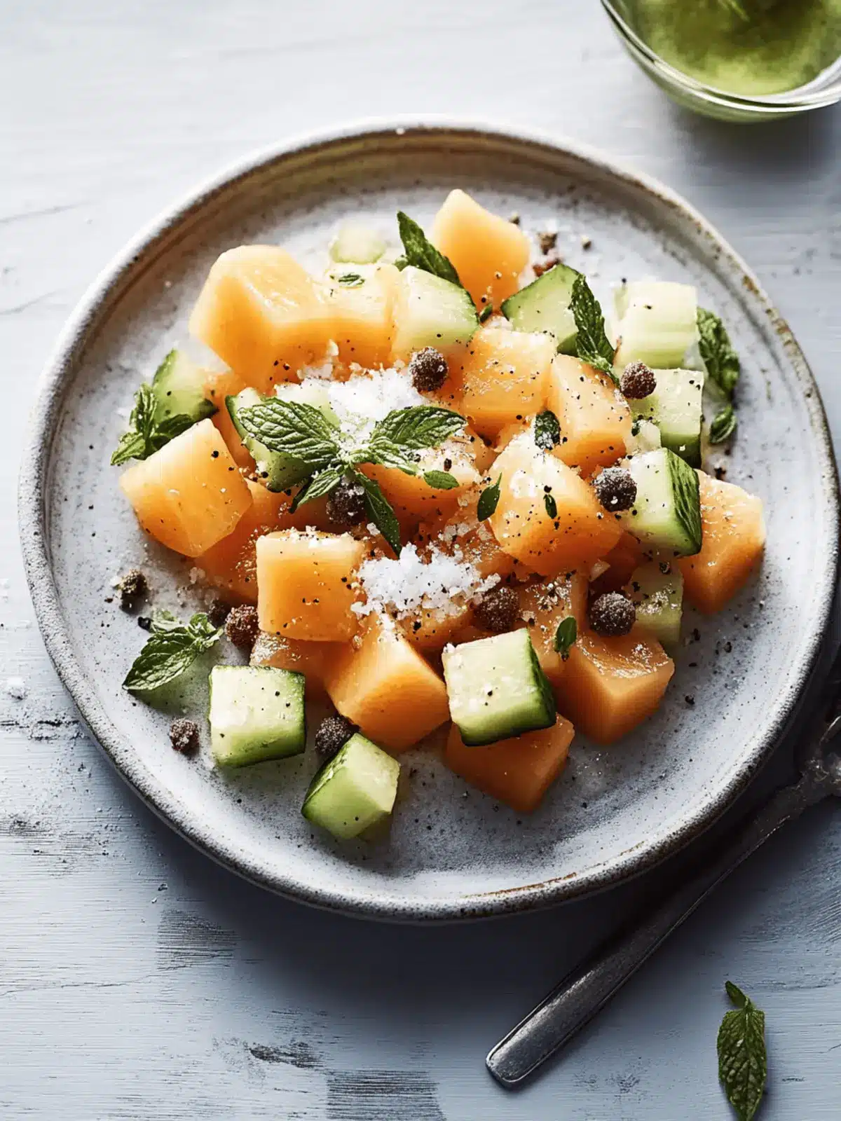Erfrischender Cantaloupe Gurkensalat mit Basilikum Feta 4 Cantaloupe Gurkensalat mit einem Basilikum Feta Twist