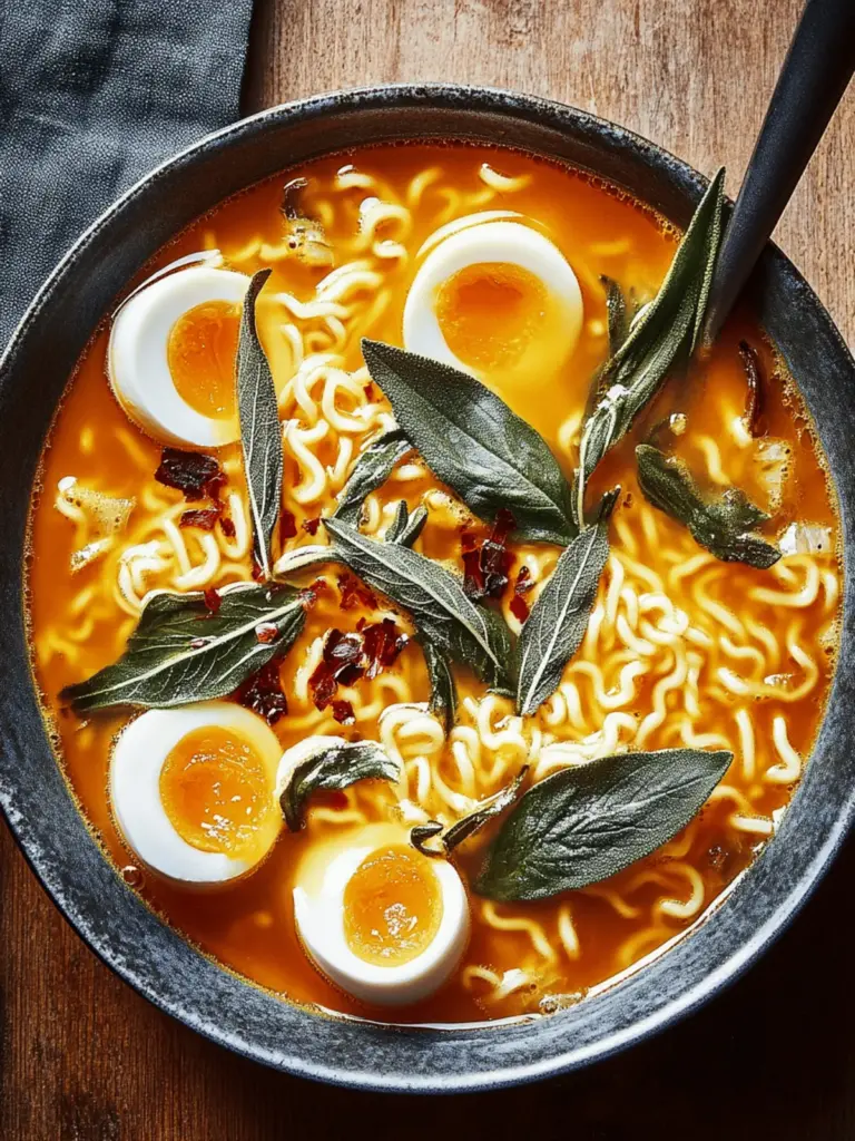 Gewürzter Kürbis-Ramen mit knusprigem Salbei