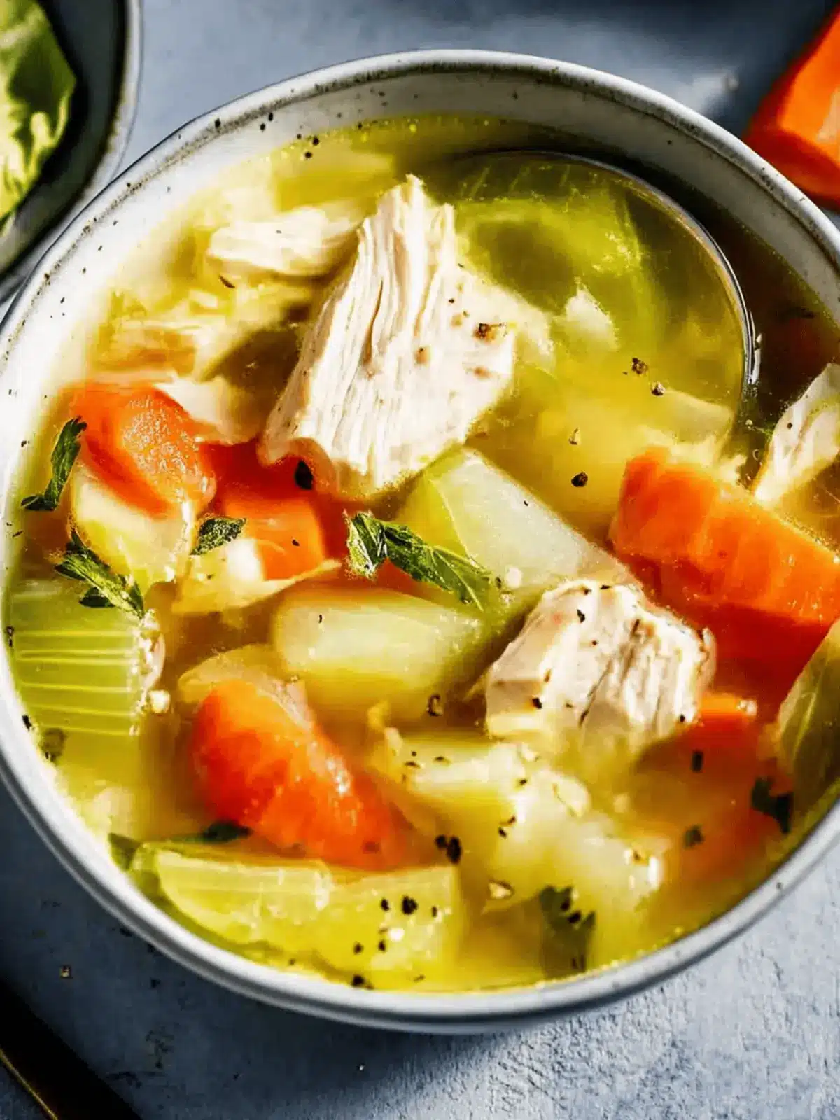 Hühnchen- und Kohlsuppe in 30 Minuten zubereiten 4 Hühnchen- und Kohlsuppe