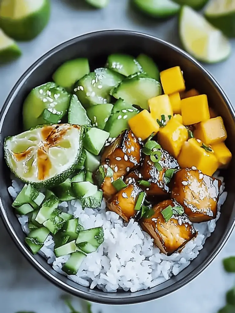 Teriyaki Lachs Reisschüssel mit Mango
