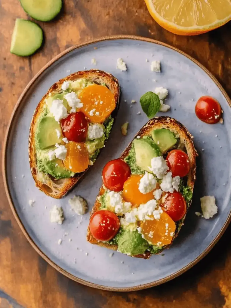 Avocado-Toast mit gerösteten Tomaten und Feta