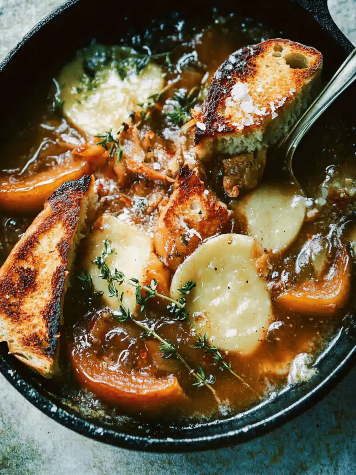 Überbackene französische Hühnersuppe mit Zwiebeln Rezept 2 Überbackene französische Hühnersuppe mit Zwiebeln Rezept