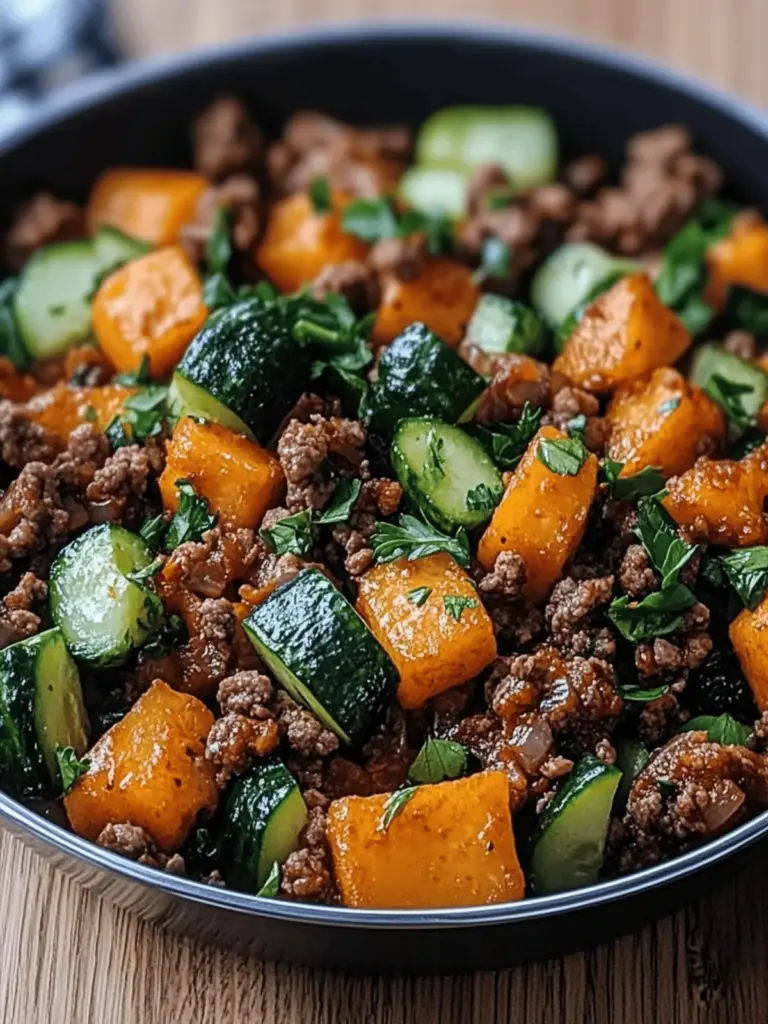 Einfaches Rinderhackfleisch Zucchini Süßkartoffel Pfannengericht
