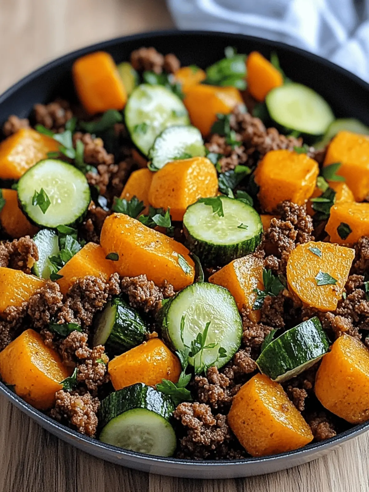 Einfaches Rinderhackfleisch Zucchini Süßkartoffel Gericht 3 Einfaches Rinderhackfleisch Zucchini Süßkartoffel Pfannengericht