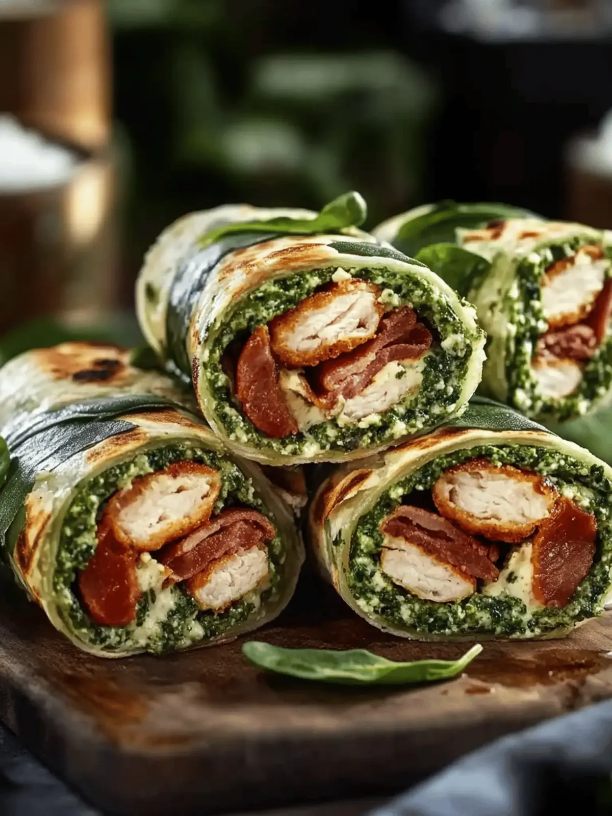 Bacon Pesto Hähnchen Pinwheel Wraps – Einfache Spinatsensation 4 Bacon Pesto Hähnchen Pinwheel Wraps – Einfache Spinat Tortilla Rezept
