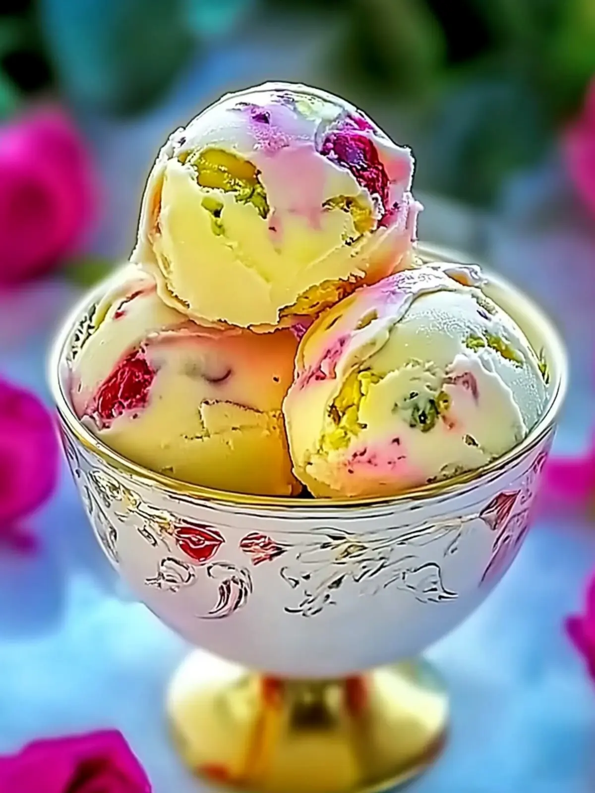 Rosen-Pistazien-Käsekuchen-Eiscreme für heiße Tage 3 Rosen-Pistazien-Käsekuchen-Eiscreme