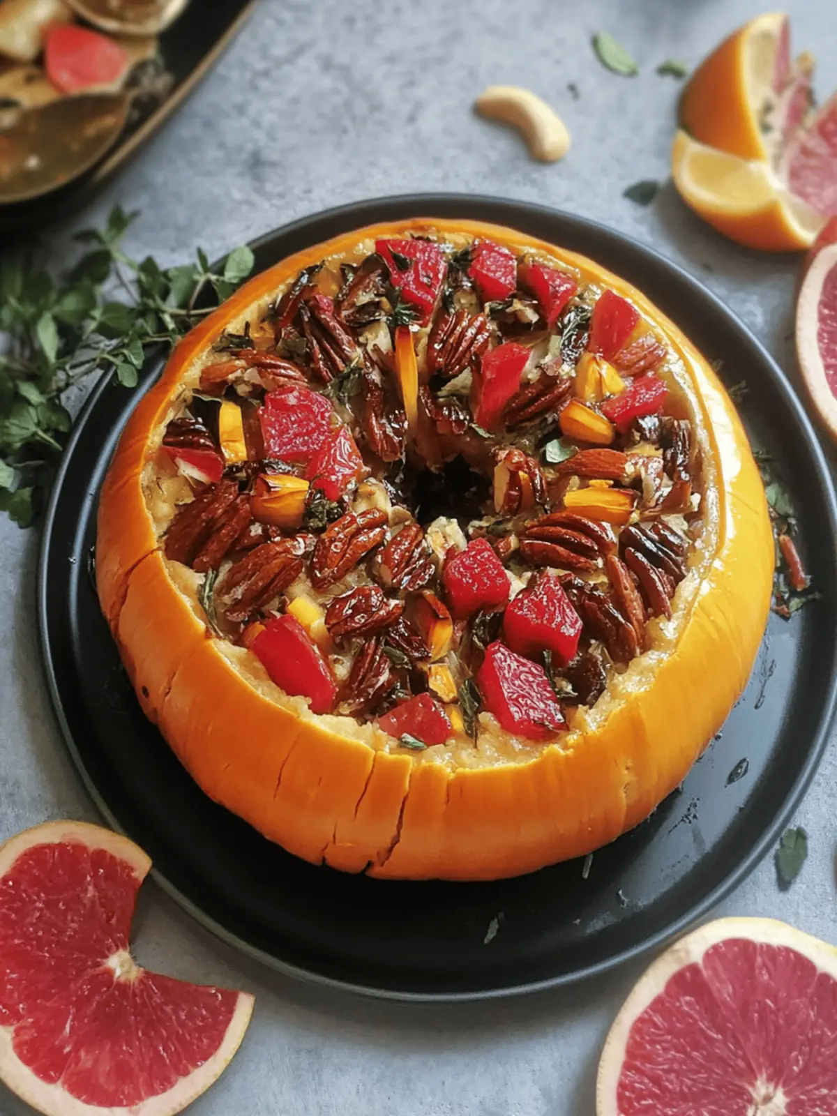Gefüllter Kürbis mit Pilzreis und Cranberries für Festtage 3 Gefüllter Kürbis mit Pilzreis und Cranberries