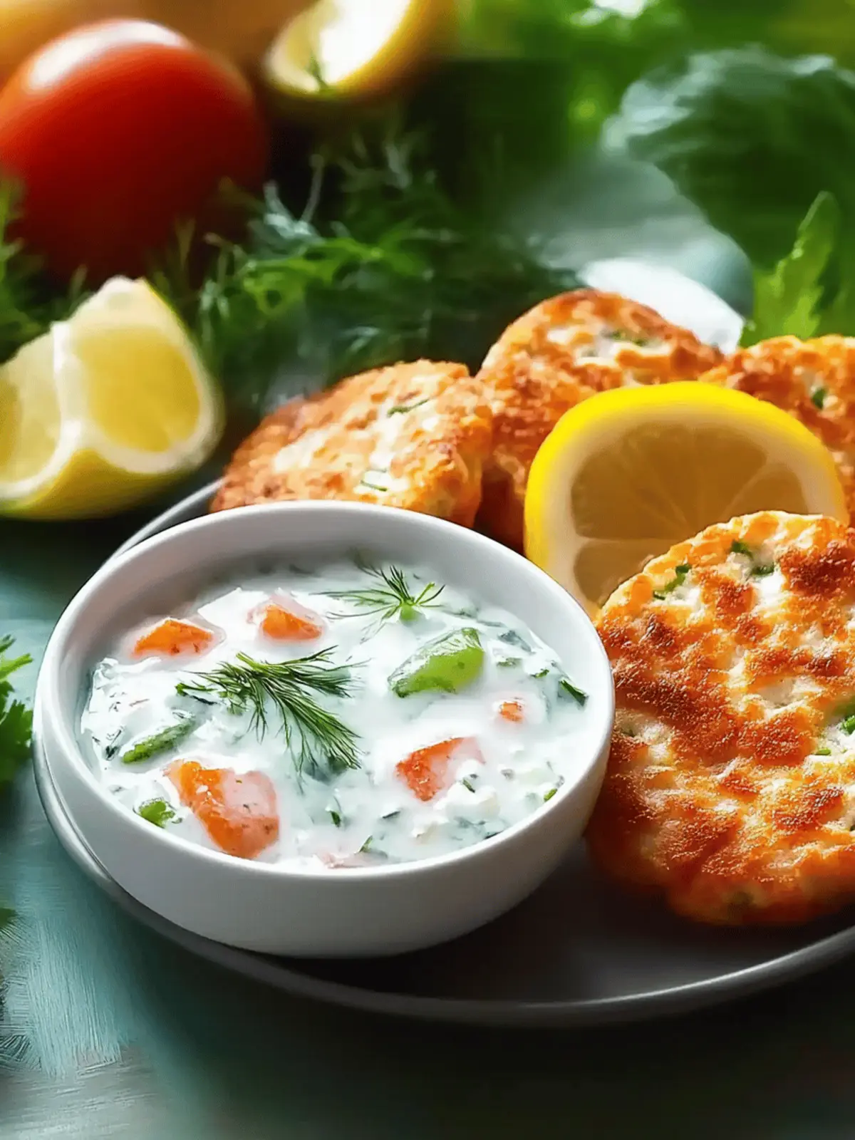 Lachsfrikadellen mit Zitronen-Dill-Sauce genießen 4 Lachsfrikadellen mit Zitronen-Dill-Sauce