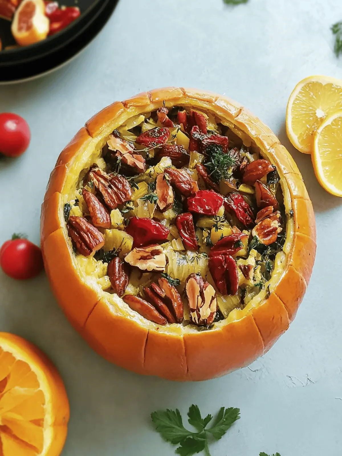 Gefüllter Kürbis mit Pilzreis und Cranberries
