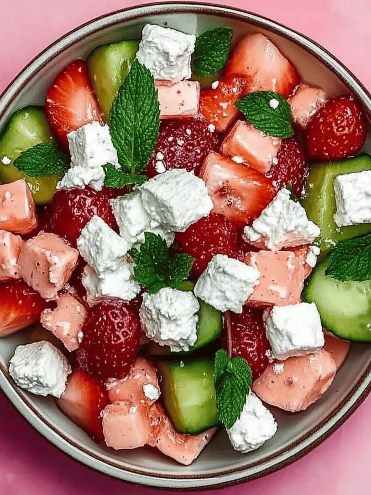 Wassermelonen-Gurken-Salat mit Erdbeeren und Feta genießen 3 Wassermelonen-Gurken-Salat mit Erdbeeren und Feta