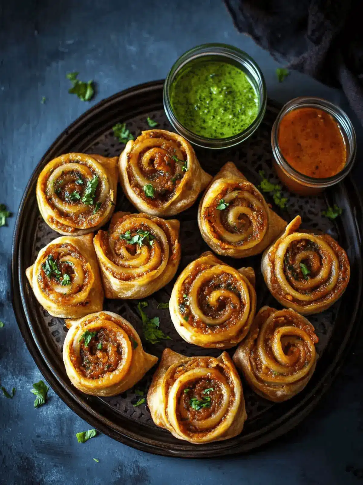 Dabeli/Samosa Pinwheels – Knusprige Snack-Idee 4 Dabeli/Samosa Pinwheels (gebacken/luftgebraten)
