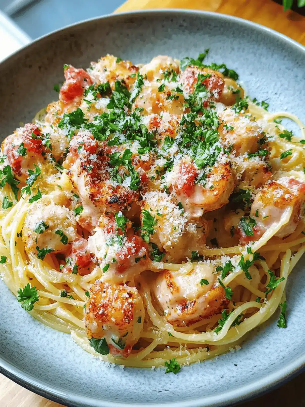Hühnchen und Garnelen Carbonara in 25 Minuten 3 Hühnchen und Garnelen Carbonara