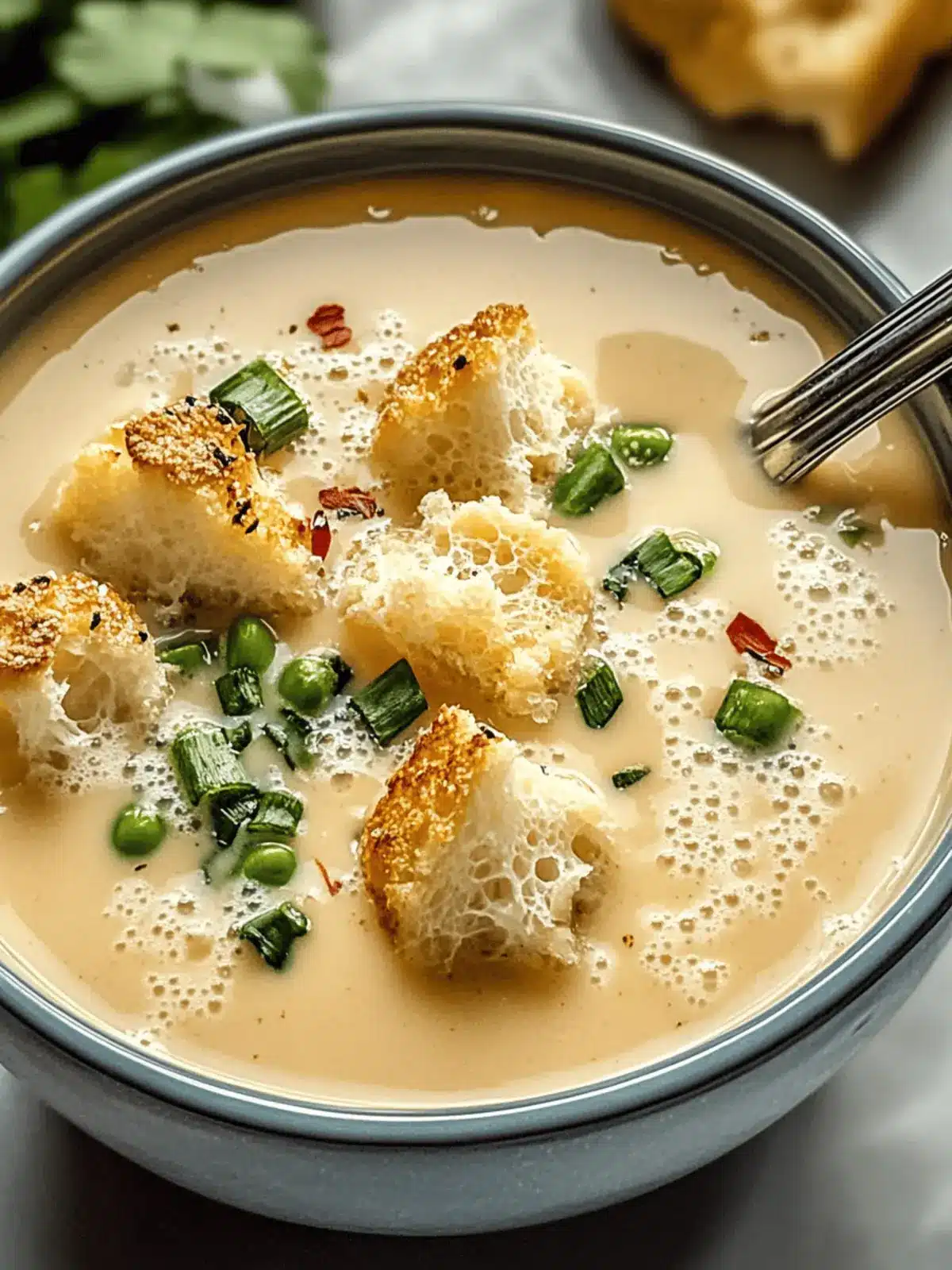 Cremige geröstete Knoblauch- und Cheddarkaffeesuppe