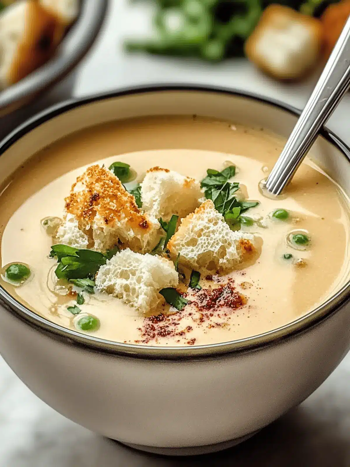 Cremige geröstete Knoblauch- und Cheddarkaffeesuppe genießen 3 Cremige geröstete Knoblauch- und Cheddarkaffeesuppe