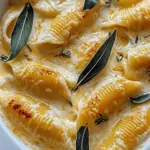 Kürbis- und Gouda gefüllte Muscheln mit brauner Butter und Salbei Alfredo Sauce