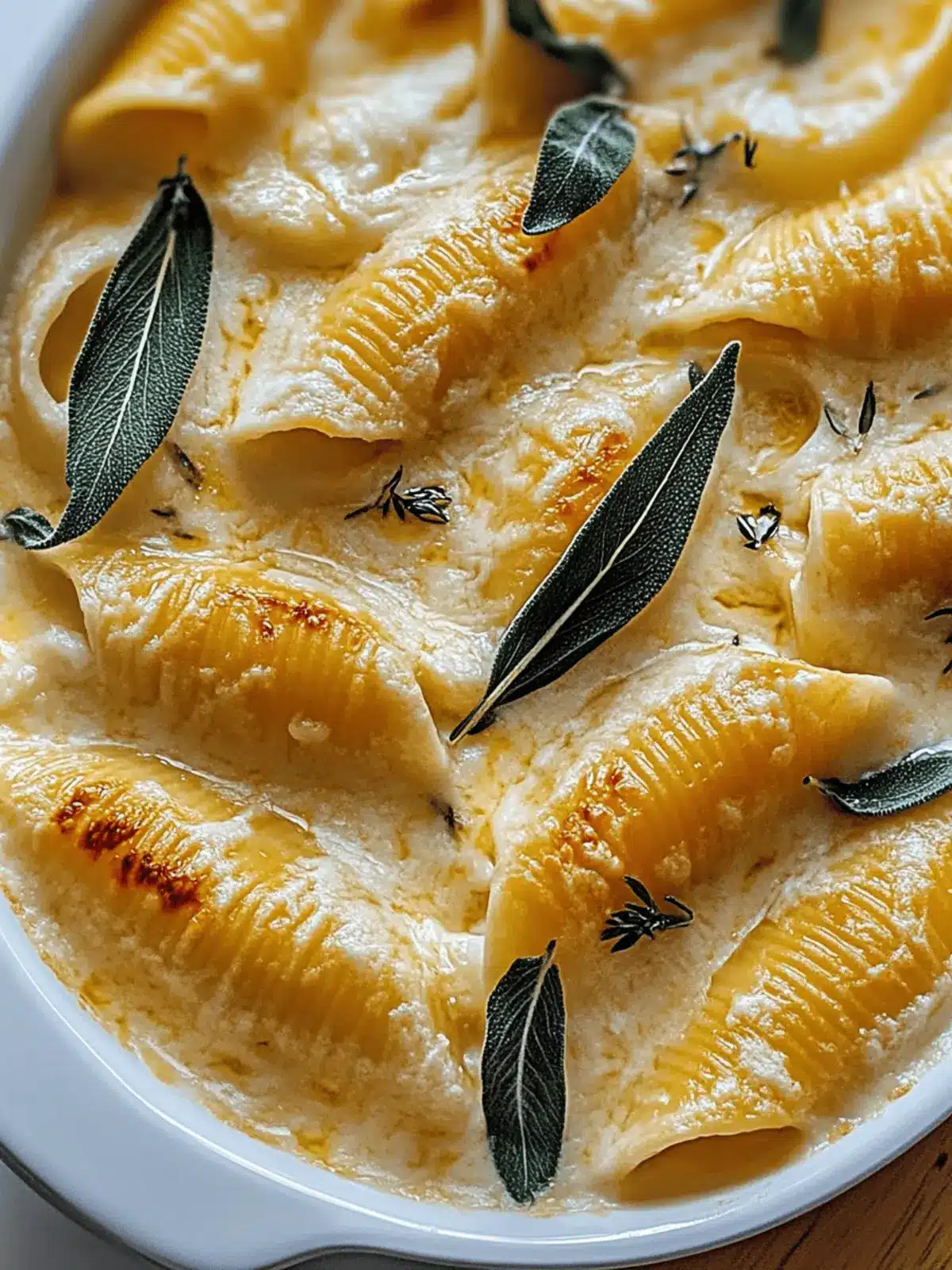 Kürbis- und Gouda gefüllte Muscheln mit brauner Butter und Salbei Alfredo Sauce