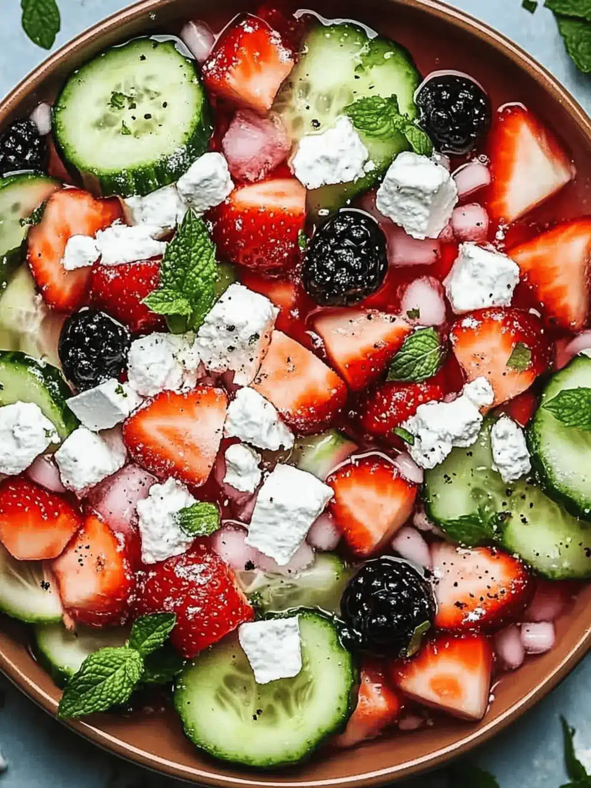 Wassermelonen-Gurken-Salat mit Erdbeeren und Feta genießen 2 Wassermelonen-Gurken-Salat mit Erdbeeren und Feta