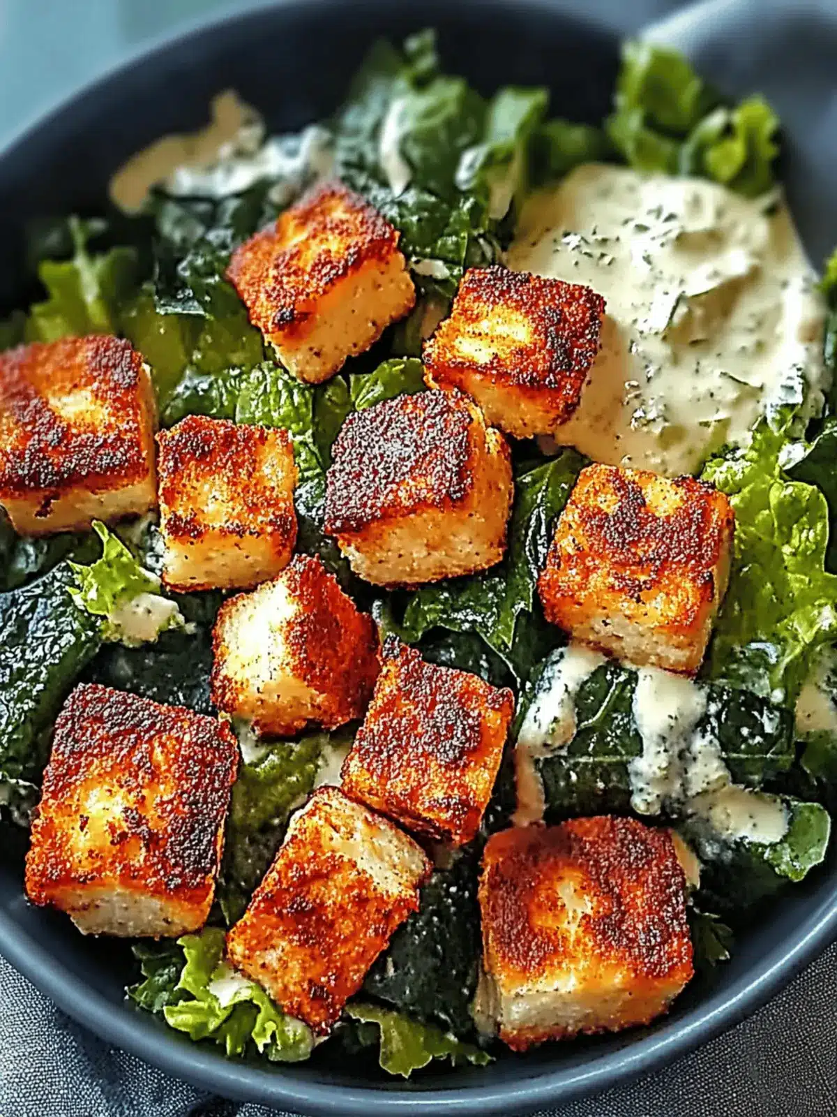 Knuspriger Buffalo-Tofu-Caesar-Salat