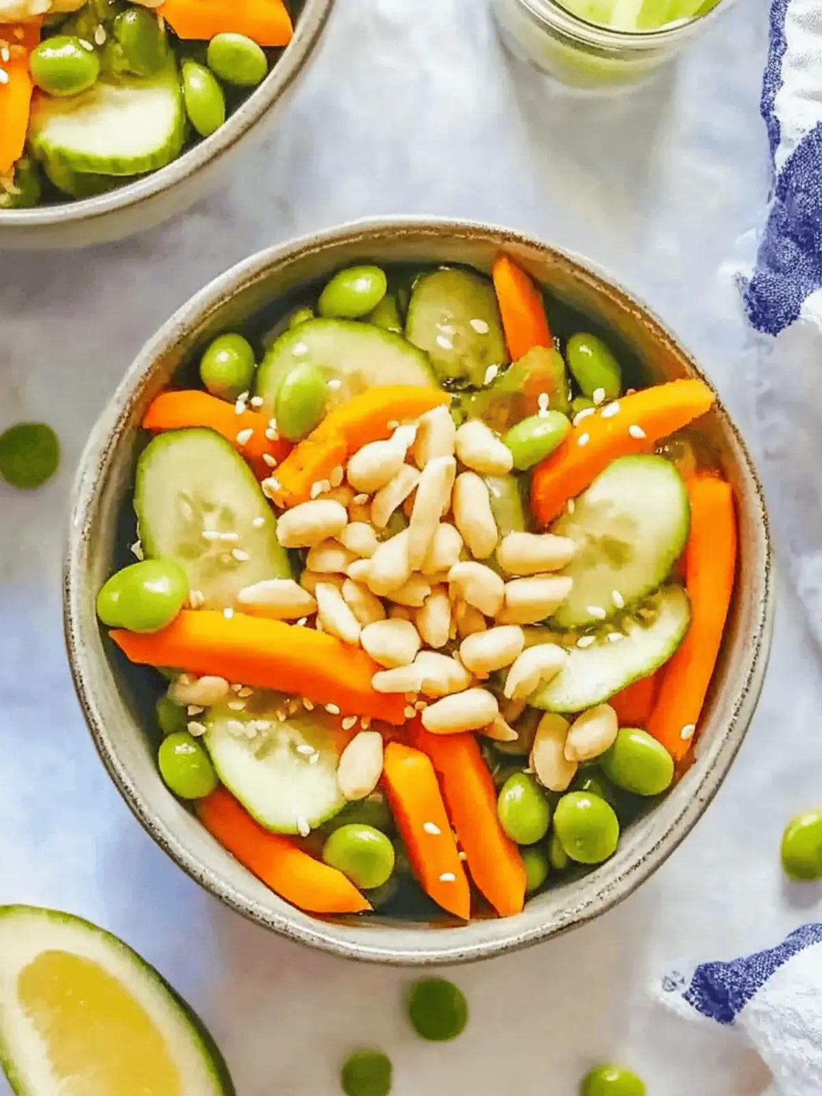 Edamame, Karotten- und Gurkensalat