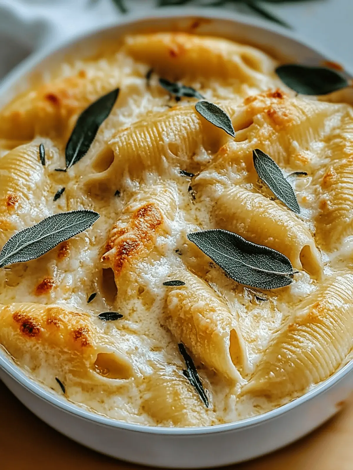 Kürbis- und Gouda gefüllte Muscheln mit brauner Butter und Salbei Alfredo Sauce