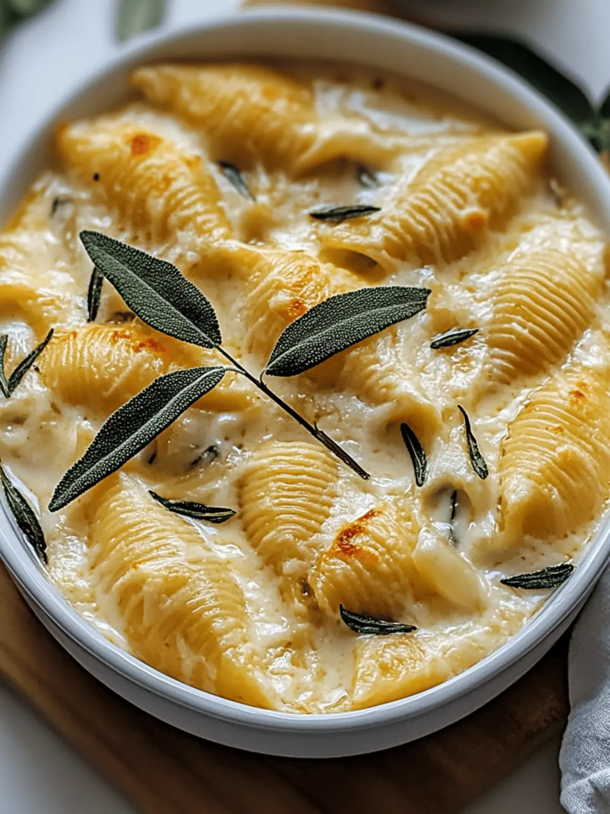 Kürbis- und Gouda gefüllte Muscheln mit brauner Butter und Salbei Alfredo Sauce