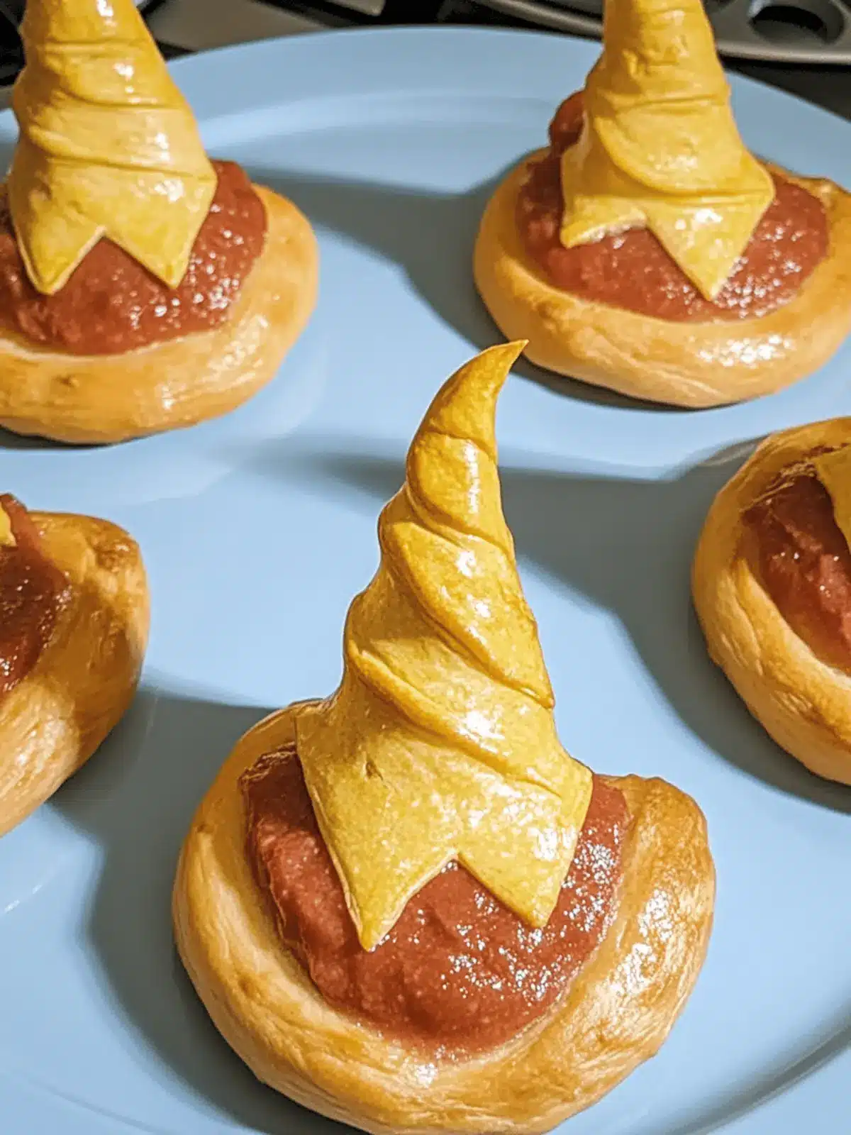 Crescent-Rollen Hexenmützen für perfekte Halloween Snacks 2 Crescent-Rollen Hexenmützen