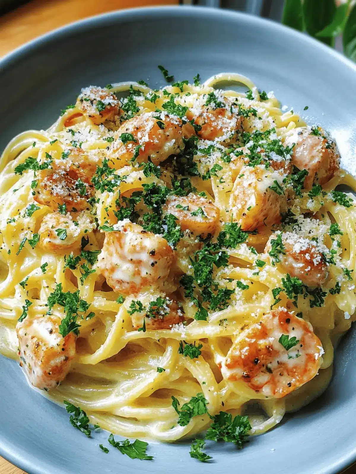 Hühnchen und Garnelen Carbonara in 25 Minuten 4 Hühnchen und Garnelen Carbonara