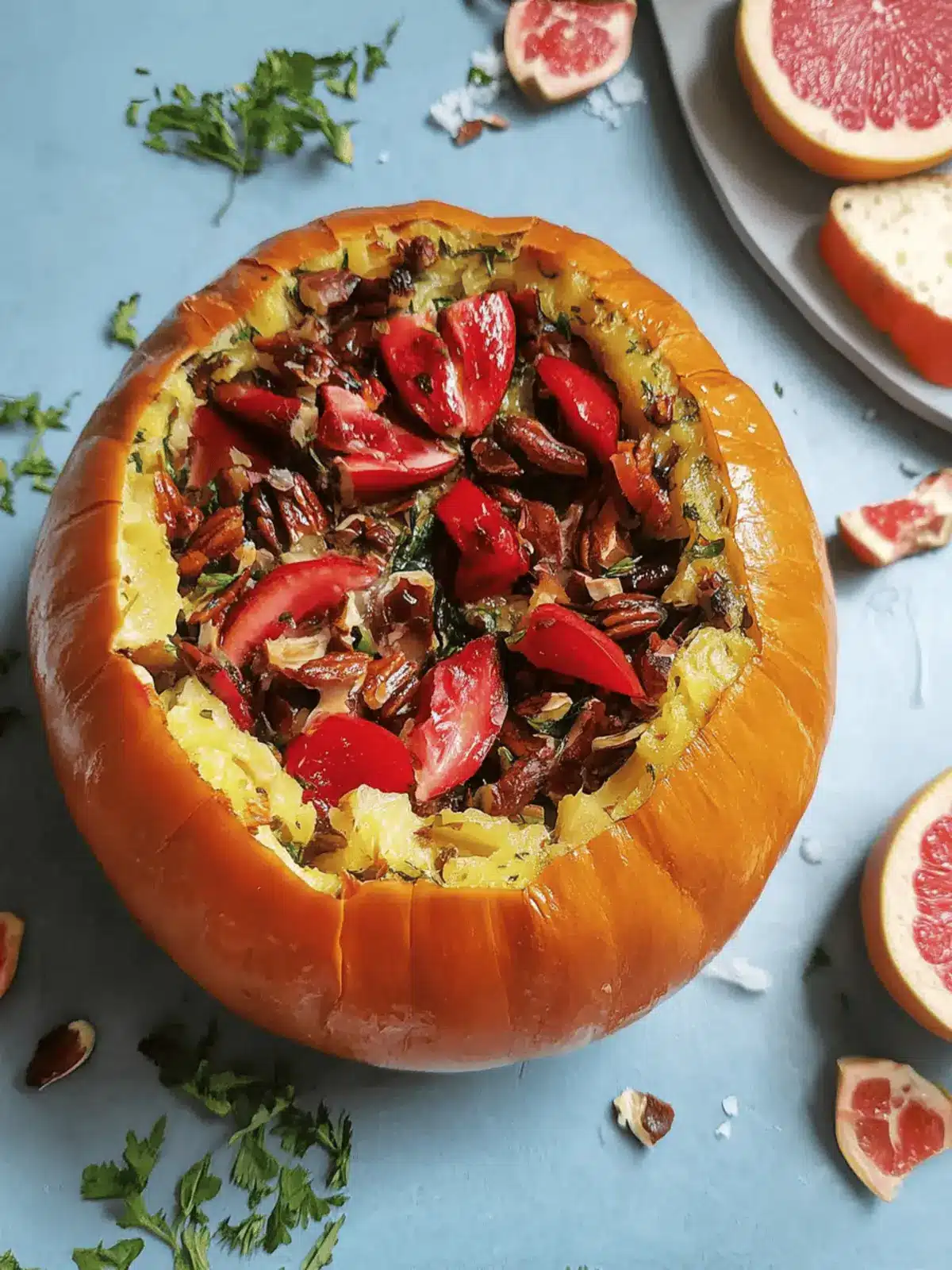 Gefüllter Kürbis mit Pilzreis und Cranberries für Festtage 4 Gefüllter Kürbis mit Pilzreis und Cranberries