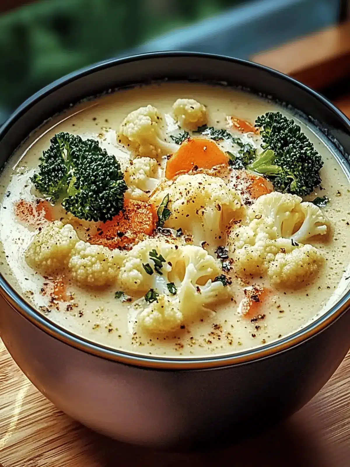 Köstliche Cheddar-Blumenkohl und geröstete Knoblauchsuppe 4 Cheddar-Blumenkohl und geröstete Knoblauchsuppe