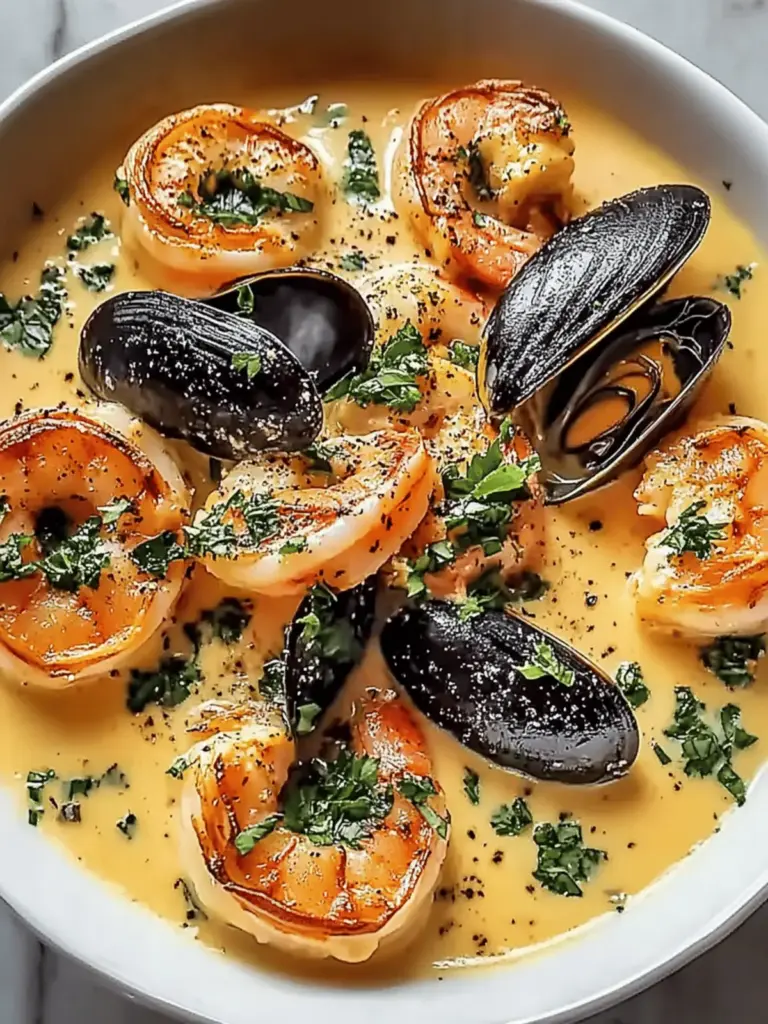 Garnelen und Muscheln in cremiger Knoblauchsoße Rezept