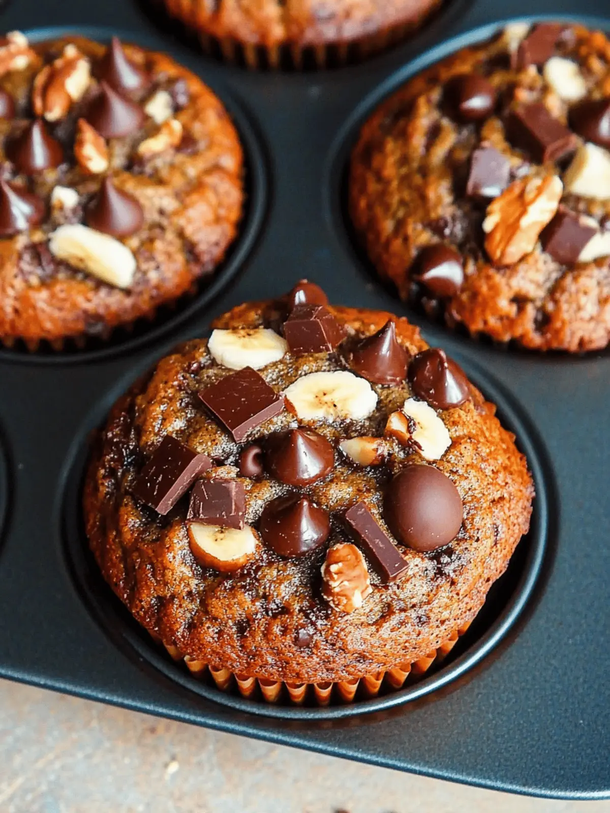 Bananen-Pekanuss-Schokoladenstückchen-Muffins Freude 4 Bananen-Pekanuss-Schokoladenstückchen-Muffins