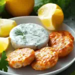 Lachsfrikadellen mit Zitronen-Dill-Sauce