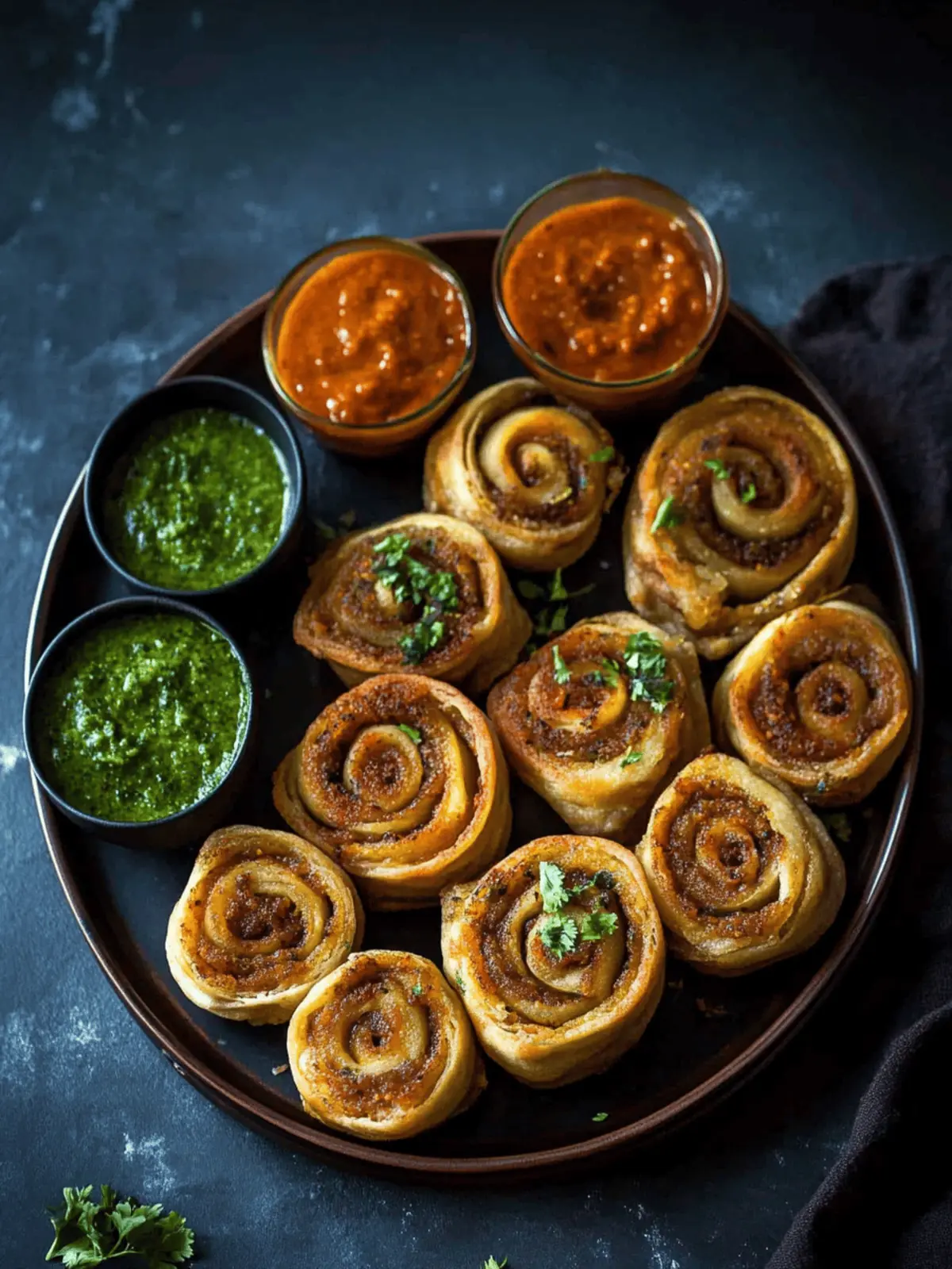 Dabeli/Samosa Pinwheels – Knusprige Snack-Idee 3 Dabeli/Samosa Pinwheels (gebacken/luftgebraten)